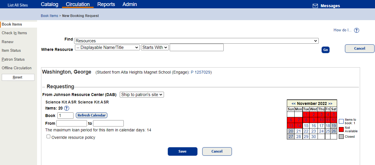New Booking Request page.